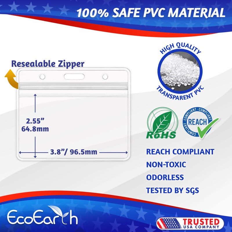 إيكو إيرث حامل شارة الهوية الأفقي من EcoEarth بحافة ناعمة (قابل للإغلاق يناسب إدراج 3.5 × 2.25 بوصة) (100 حزمة) حامل معرف مقاوم للماء حامل بطاقة الهوية السائبة حامل شارة الاسم حامل بطاقة الاسم حامل شارة بلاستيكية - Image 3